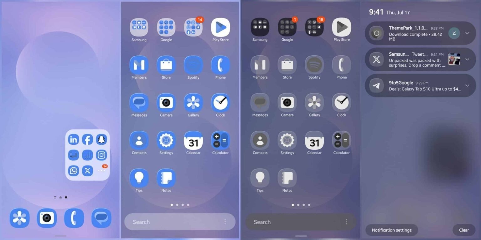 Samsung добавила эффект Glass UI в Theme Park – прямой ответ на Apple Liquid Glass