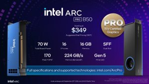 Intel представила профессиональную видеокарту Arc Pro B50 с 16 ГБ памяти и 70 Вт TDP за 349 долларов