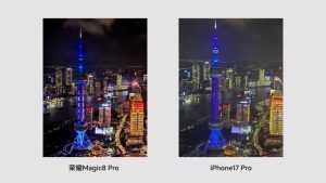 Honor показала ночное сравнение камер Magic 8 Pro и iPhone 17 Pro с борта вертолёта