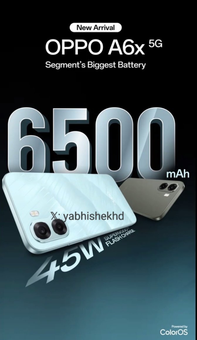 В Сети опубликованы постеры бюджетного Oppo A6x: батарея 6500мАч и 45Вт зарядка