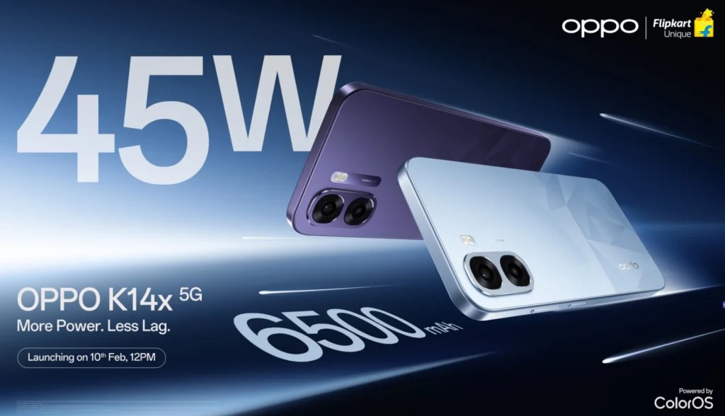 Oppo K14x 5G с батареей 6500 мАч и экраном 120 Гц представят 10 февраля в Индии